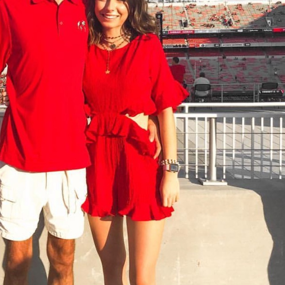 Red Romper w/cut out details